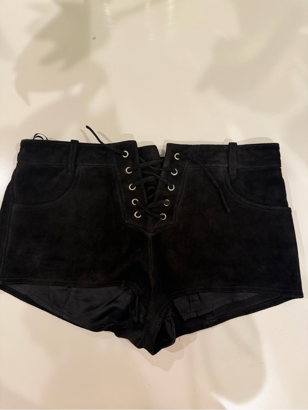 Isabel Marant Black Suede Lace-Up High Waist Shorts